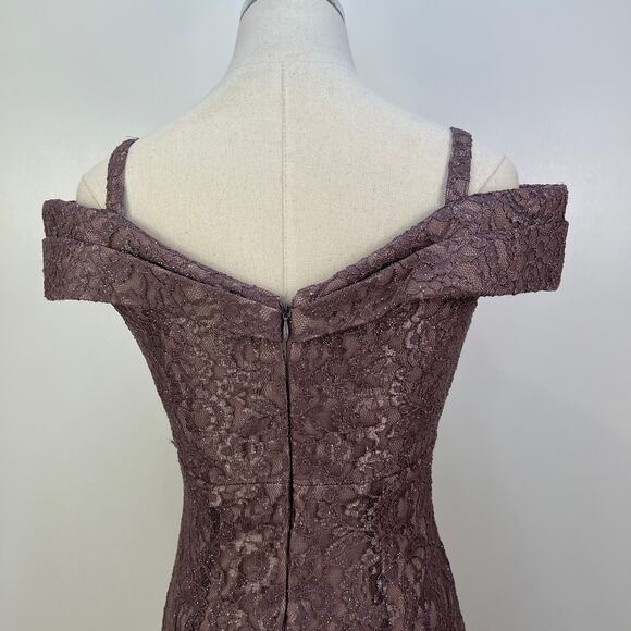 R & M Richards Lace Off The Shoulder Gown Dress Lavender Purple Cocktail Party - Picture 7 of 8